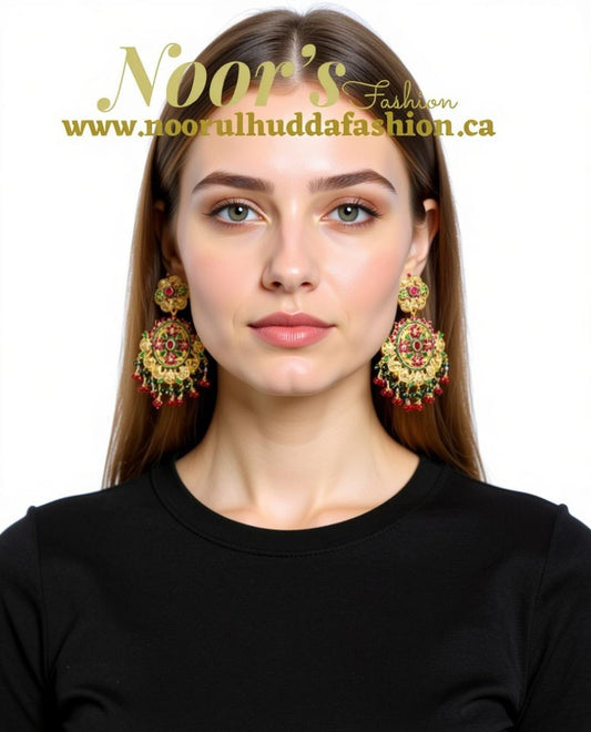 Burgundy Green-3D Zircon Stone Dangle Earrings