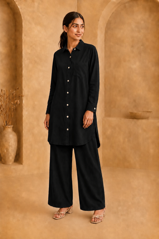 Medium Length W/Buttons-Black