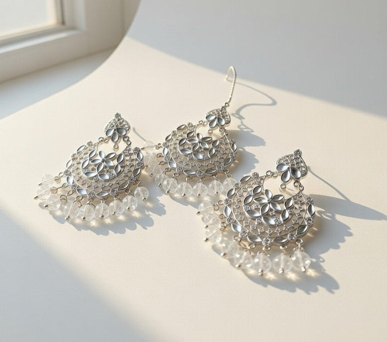 Silver-Kundan Earings and Tikka