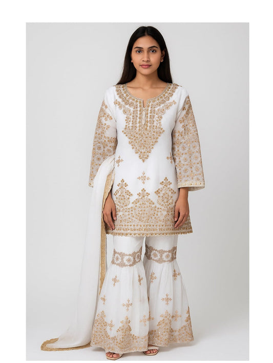 Noor’s-3Pc Sharara Set-White