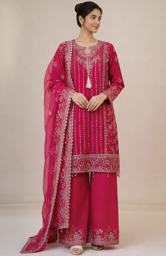 Noor’s-Festive Kameez Shalwar-Deep Pink