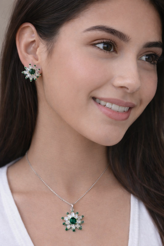 Silver Green-3D Zircon Locket Set