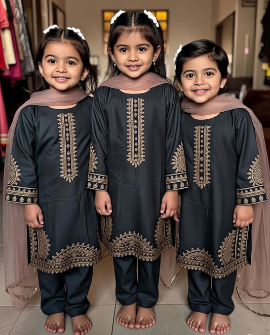 Black Cotton Kameez Shalwar-3Pc