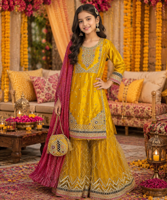 Noor’s-4Pc Sharara-Yellow