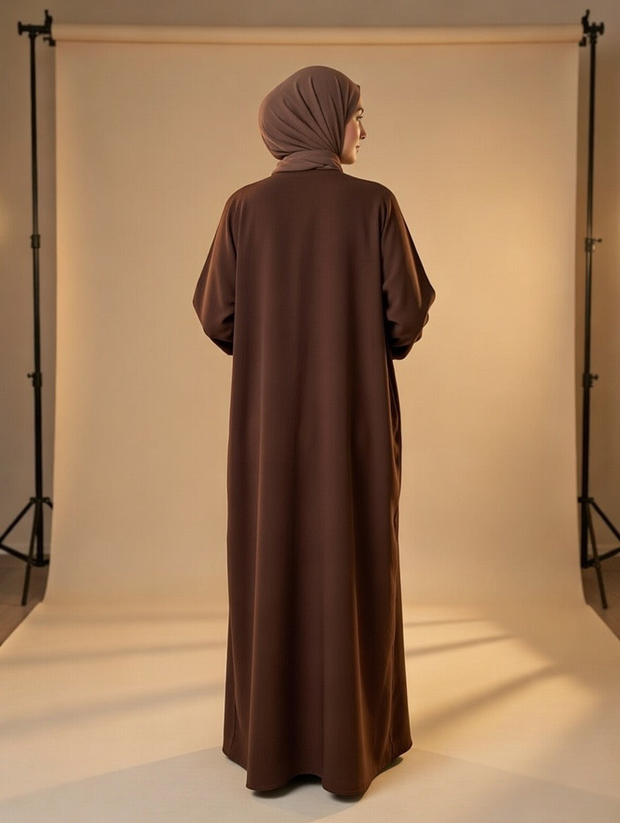 Noor’s-Dark Brown Luxury Abaya set-4pc