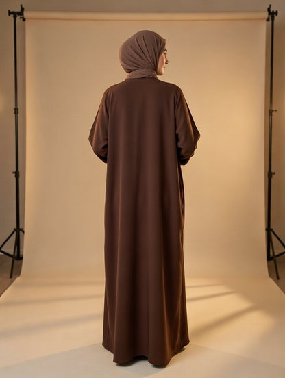 Noor’s-Dark Brown Luxury Abaya set-4pc