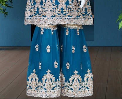 Blue 3pc-Crinkle Chiffon Sharara Set