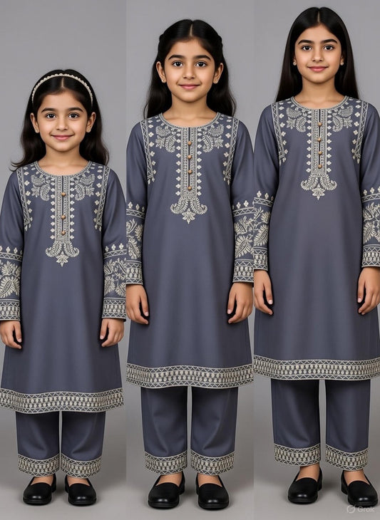 Noor’s-Grey Linen Kameez Shalwar-3Pc