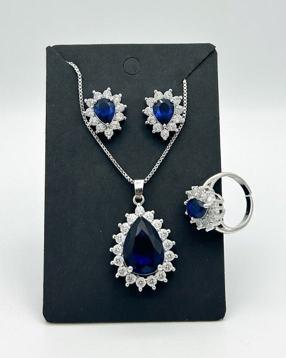 Blue-3D Zircon Locket Set