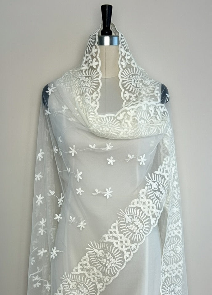 Ivory White Duppata-Soft Net