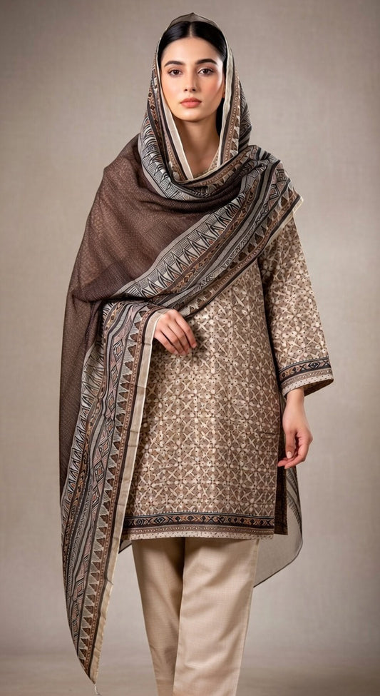 Brand:Edenrobe Brown Khaddar-3pc