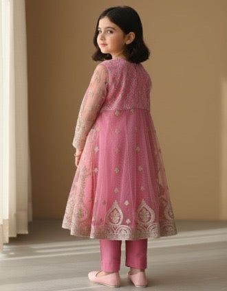 Noor’s-Pink Soft Net Frock-3pc