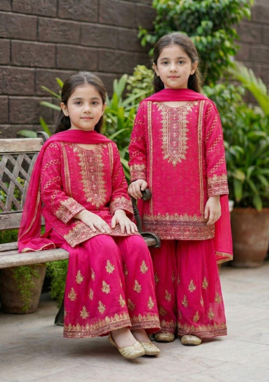 Noor’s-3Pc Sharara-Fuchsia