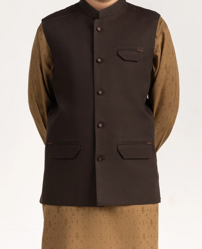 Brown-Kids waistcoat 1pc-Gul Ahmed