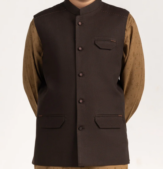 Brown-Kids waistcoat 1pc-Gul Ahmed