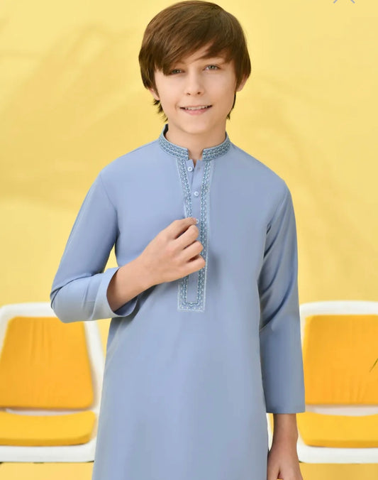 Powder Blue-Kameez Shalwar-Kids Boys-J.