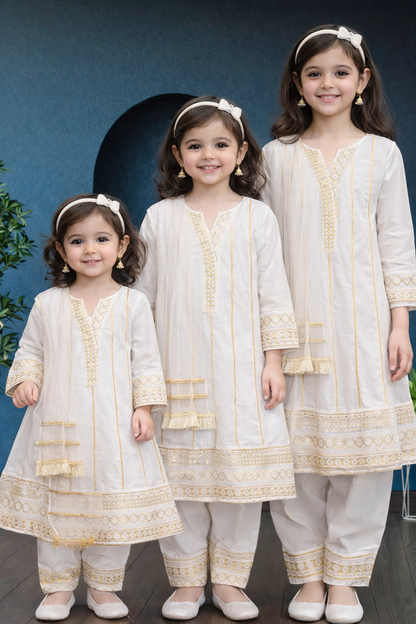 Noor’s-White Cotton Frock-3Pc