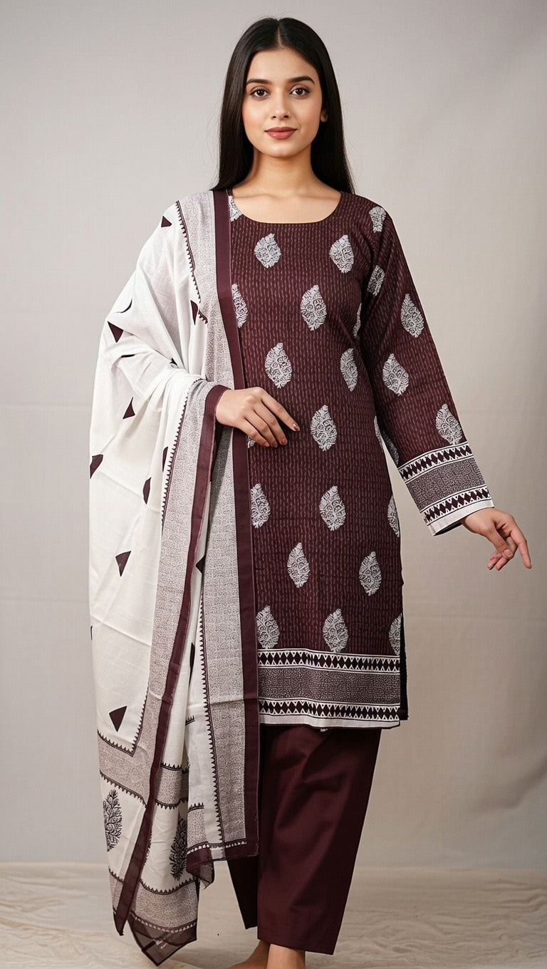 Brand:Gul Ahmed-Dark Brown Khaddar-3pc