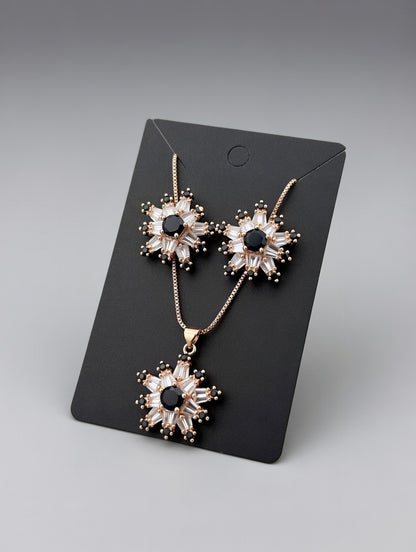 Golden Black-3D Zircon Locket Set