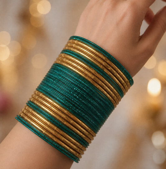 Size: 2.6 Teal & Gold Bangles