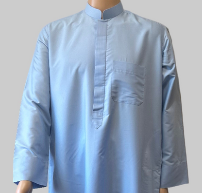 Sky Blue-Noor’s-Thobe/Jubba-Plain Band Collar