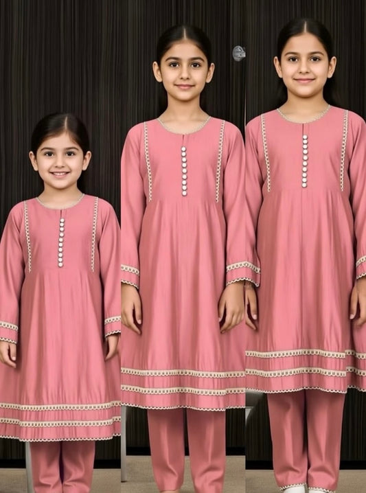 Tea Pink Cotail Frock-3pc