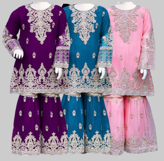 3pc Crinkle Chiffon Sharara Set-3 Colours