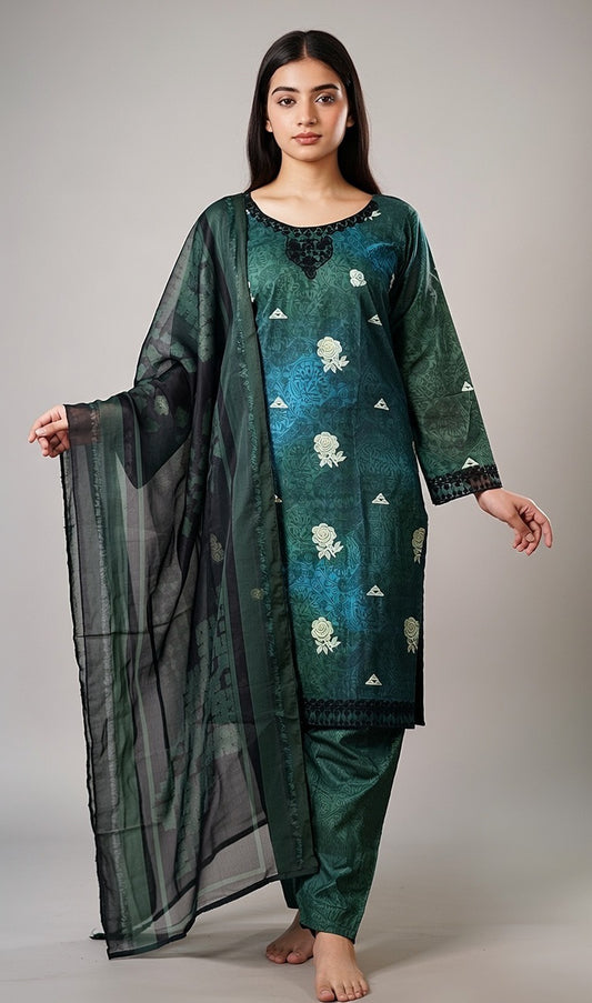 Brand:MTJ-3pc Printed Lawn-Green
