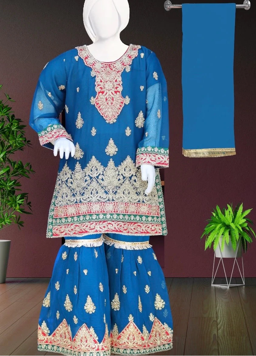 3pc Crinkle Chiffon Sharara Set-2 Colours