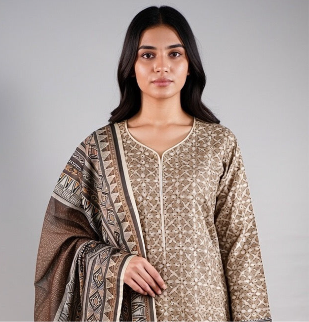 Brand:Edenrobe Brown Khaddar-3pc