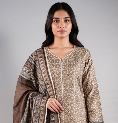 Brand:Edenrobe Brown Khaddar-3pc