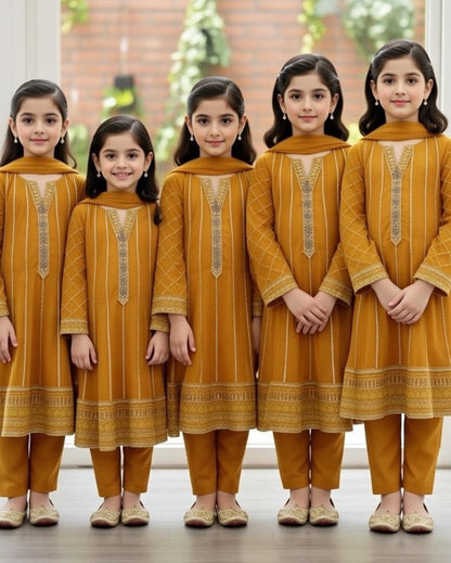 Noor’s-Mustard Yellow Frock-3pc