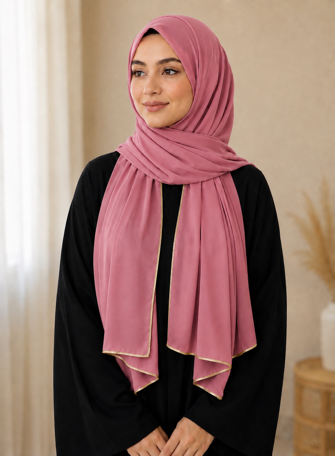 Fancy Chiffon Hijab with Golden Lace