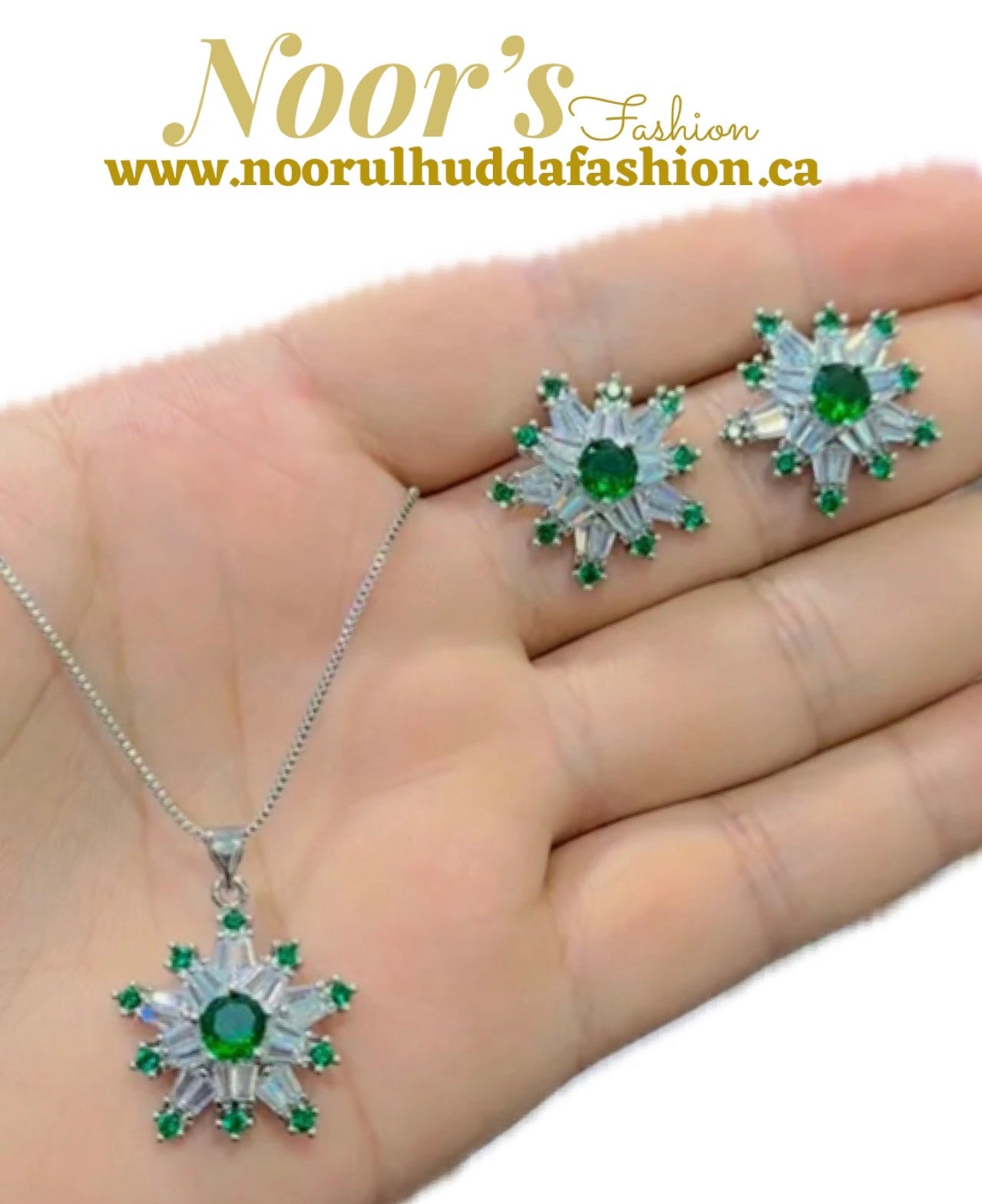 Silver Green-3D Zircon Locket Set