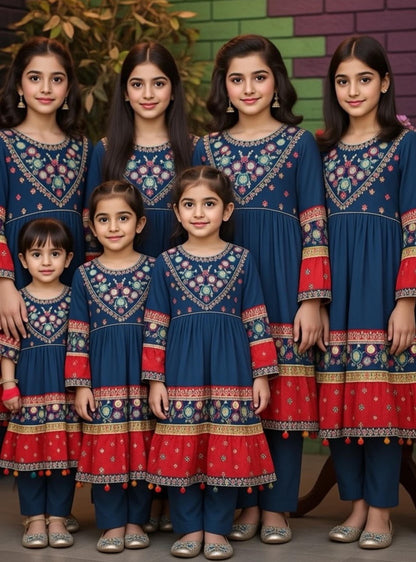 Noor’s-Blue & Red Frock-3Pc
