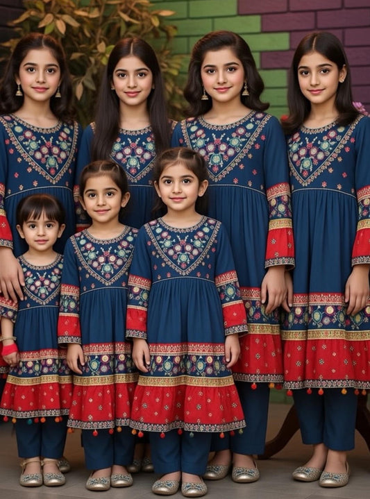 Noor’s-Blue & Red Frock-3Pc