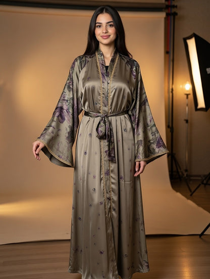 Noor’s-Printed Silk Abaya set-2pc