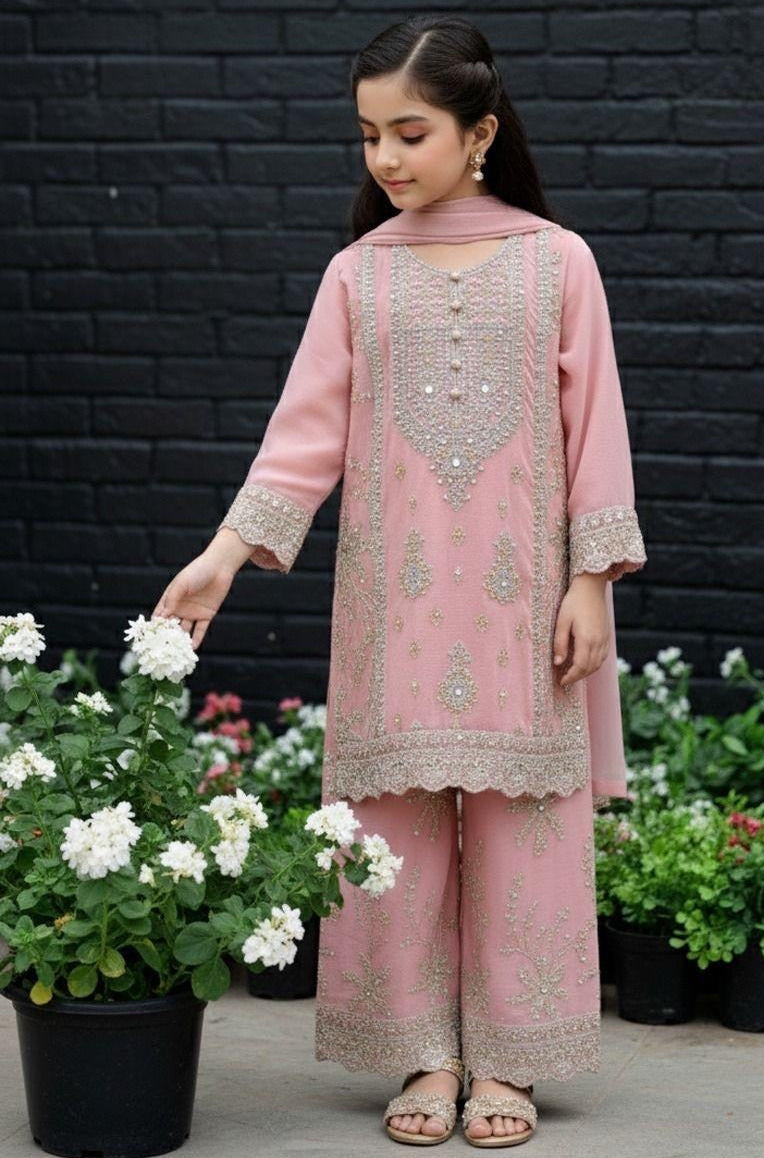 Noor’s-Pink Festive Kameez shalwar-3Pc