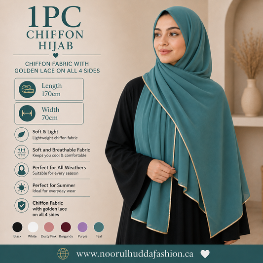 Fancy Chiffon Hijab with Golden Lace