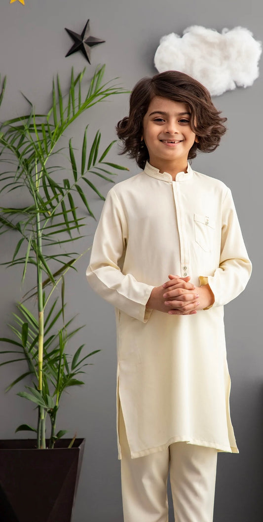 Off white-Kameez Shalwar-Kids Boys- MTJ