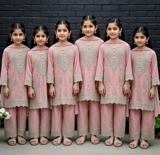 Noor’s-Pink Festive Kameez shalwar-3Pc