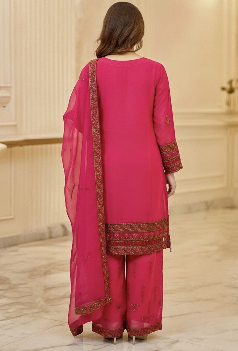 Noor’s-Festive Kameez Shalwar-Dark Pink