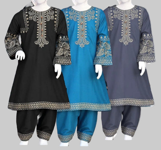 Embroidered Linen Kameez Shalwar-3 Colours