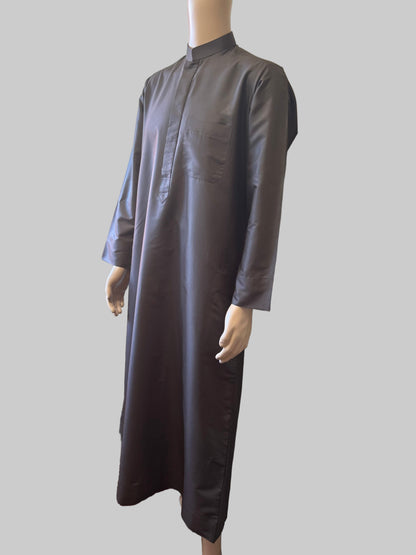 Dark Brown-Noor’s-Thobe/Jubba-Plain Band Collar
