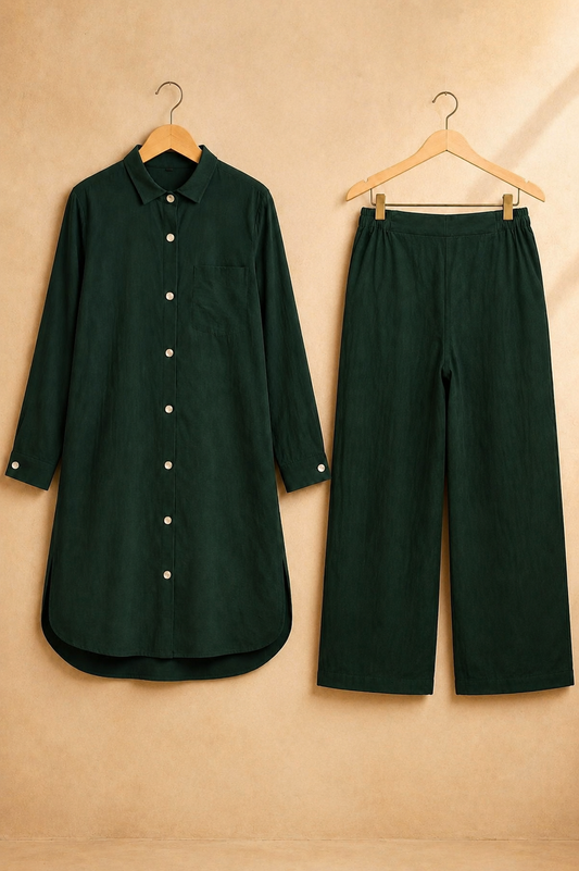 Medium Length W/Buttons-Bottle Green