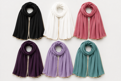 Fancy Chiffon Hijab with Golden Lace