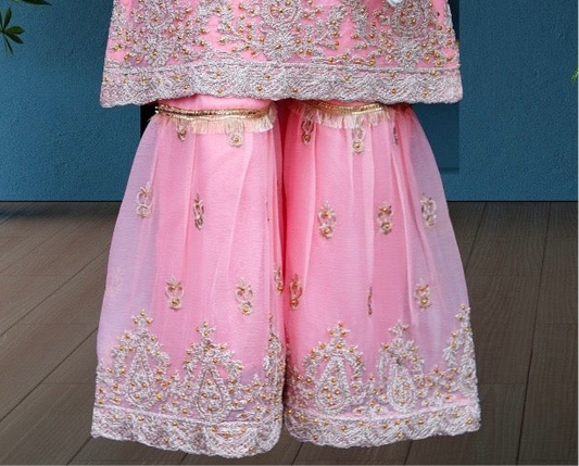 Pink 3pc-Crinkle Chiffon Sharara Set