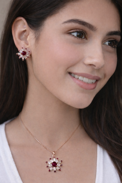 Burgundy Gold-3D Zircon Locket Set