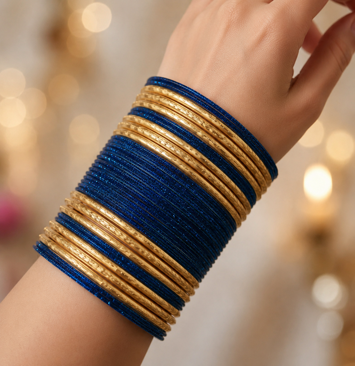 Size: 2.4 Navy Blue & Gold Bangles