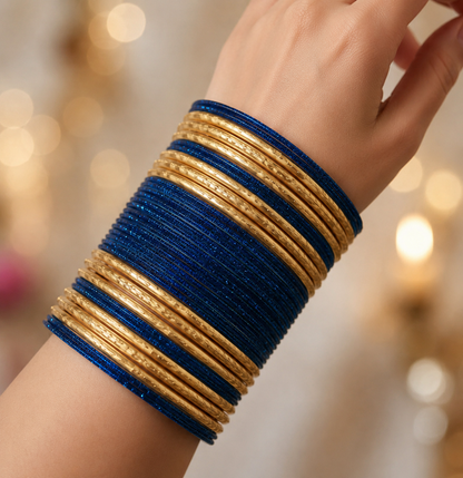 Size: 2.4 Navy Blue & Gold Bangles